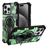 For iPhone 15 Pro Max Camouflage Kickstand Rotating Shaft MagSafe Phone Case(Bright Green Branches)