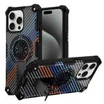 For iPhone 15 Pro Max Camouflage Kickstand Rotating Shaft MagSafe Phone Case(Carbon Fiber Rainbow)