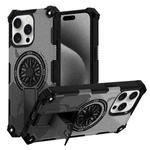 For iPhone 15 Pro Max Camouflage Kickstand Rotating Shaft MagSafe Phone Case(Carbon Fiber Grey)