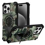 For iPhone 15 Pro Camouflage Kickstand Rotating Shaft MagSafe Phone Case(Army Green Camouflage)