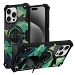 For iPhone 15 Pro Camouflage Kickstand Rotating Shaft MagSafe Phone Case(Green Camouflage)