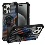 For iPhone 15 Pro Camouflage Kickstand Rotating Shaft MagSafe Phone Case(Carbon Fiber Rainbow)