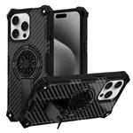 For iPhone 15 Pro Camouflage Kickstand Rotating Shaft MagSafe Phone Case(Carbon Fiber Black)