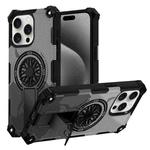 For iPhone 15 Pro Camouflage Kickstand Rotating Shaft MagSafe Phone Case(Carbon Fiber Grey)