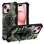 For iPhone 15 Plus Camouflage Kickstand Rotating Shaft MagSafe Phone Case(Army Green Camouflage)