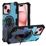 For iPhone 15 Plus Camouflage Kickstand Rotating Shaft MagSafe Phone Case(Carbon Fiber Sky Blue)