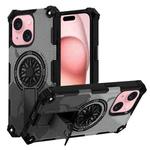 For iPhone 15 Plus Camouflage Kickstand Rotating Shaft MagSafe Phone Case(Carbon Fiber Grey)