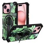 For iPhone 15 Camouflage Kickstand Rotating Shaft MagSafe Phone Case(Bright Green Branches)