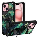 For iPhone 15 Camouflage Kickstand Rotating Shaft MagSafe Phone Case(Green Camouflage)