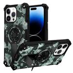 For iPhone 14 Pro Max Camouflage Kickstand Rotating Shaft MagSafe Phone Case(Mint Green Camouflage)