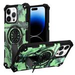 For iPhone 14 Pro Max Camouflage Kickstand Rotating Shaft MagSafe Phone Case(Bright Green Branches)