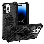 For iPhone 14 Pro Max Camouflage Kickstand Rotating Shaft MagSafe Phone Case(Carbon Fiber Black)