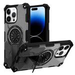 For iPhone 14 Pro Max Camouflage Kickstand Rotating Shaft MagSafe Phone Case(Carbon Fiber Grey)