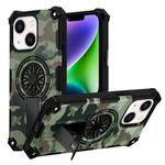 For iPhone 14 Plus Camouflage Kickstand Rotating Shaft MagSafe Phone Case(Army Green Camouflage)