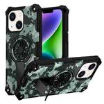 For iPhone 14 Plus Camouflage Kickstand Rotating Shaft MagSafe Phone Case(Mint Green Camouflage)