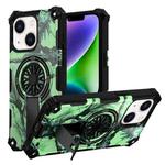 For iPhone 14 Plus Camouflage Kickstand Rotating Shaft MagSafe Phone Case(Bright Green Branches)