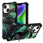 For iPhone 14 Plus Camouflage Kickstand Rotating Shaft MagSafe Phone Case(Green Camouflage)