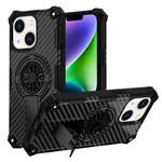 For iPhone 14 Plus Camouflage Kickstand Rotating Shaft MagSafe Phone Case(Carbon Fiber Black)