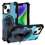 For iPhone 14 Plus Camouflage Kickstand Rotating Shaft MagSafe Phone Case(Carbon Fiber Sky Blue)