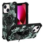 For iPhone 14 / 13 Camouflage Kickstand Rotating Shaft MagSafe Phone Case(Mint Green Camouflage)