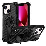 For iPhone 14 / 13 Camouflage Kickstand Rotating Shaft MagSafe Phone Case(Carbon Fiber Black)