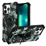 For iPhone 13 Pro Max Camouflage Kickstand Rotating Shaft MagSafe Phone Case(Mint Green Camouflage)