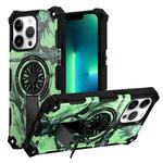For iPhone 13 Pro Max Camouflage Kickstand Rotating Shaft MagSafe Phone Case(Bright Green Branches)