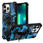 For iPhone 13 Pro Max Camouflage Kickstand Rotating Shaft MagSafe Phone Case(Blue Camouflage)