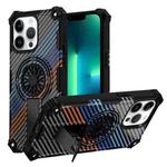 For iPhone 13 Pro Max Camouflage Kickstand Rotating Shaft MagSafe Phone Case(Carbon Fiber Rainbow)