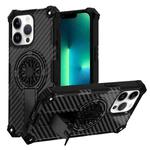 For iPhone 13 Pro Max Camouflage Kickstand Rotating Shaft MagSafe Phone Case(Carbon Fiber Black)