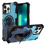 For iPhone 13 Pro Max Camouflage Kickstand Rotating Shaft MagSafe Phone Case(Carbon Fiber Sky Blue)