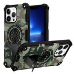 For iPhone 13 Pro Camouflage Kickstand Rotating Shaft MagSafe Phone Case(Army Green Camouflage)