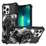 For iPhone 13 Pro Camouflage Kickstand Rotating Shaft MagSafe Phone Case(Mint Green Camouflage)