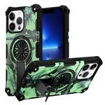 For iPhone 13 Pro Camouflage Kickstand Rotating Shaft MagSafe Phone Case(Bright Green Branches)