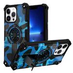 For iPhone 13 Pro Camouflage Kickstand Rotating Shaft MagSafe Phone Case(Blue Camouflage)