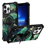 For iPhone 13 Pro Camouflage Kickstand Rotating Shaft MagSafe Phone Case(Green Camouflage)