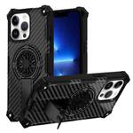 For iPhone 13 Pro Camouflage Kickstand Rotating Shaft MagSafe Phone Case(Carbon Fiber Black)