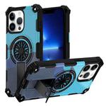 For iPhone 13 Pro Camouflage Kickstand Rotating Shaft MagSafe Phone Case(Carbon Fiber Sky Blue)