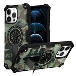 For iPhone 12 Pro Max Camouflage Kickstand Rotating Shaft MagSafe Phone Case(Army Green Camouflage)