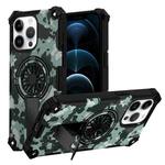 For iPhone 12 Pro Max Camouflage Kickstand Rotating Shaft MagSafe Phone Case(Mint Green Camouflage)