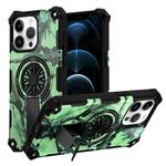 For iPhone 12 Pro Max Camouflage Kickstand Rotating Shaft MagSafe Phone Case(Bright Green Branches)