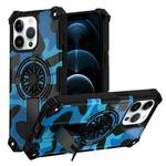 For iPhone 12 Pro Max Camouflage Kickstand Rotating Shaft MagSafe Phone Case(Blue Camouflage)