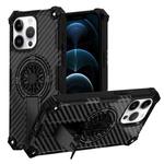 For iPhone 12 Pro Max Camouflage Kickstand Rotating Shaft MagSafe Phone Case(Carbon Fiber Black)