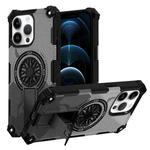 For iPhone 12 Pro Max Camouflage Kickstand Rotating Shaft MagSafe Phone Case(Carbon Fiber Grey)