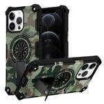 For iPhone 12 / 12 Pro Camouflage Kickstand Rotating Shaft MagSafe Phone Case(Army Green Camouflage)