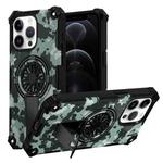 For iPhone 12 / 12 Pro Camouflage Kickstand Rotating Shaft MagSafe Phone Case(Mint Green Camouflage)