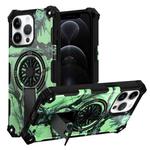 For iPhone 12 / 12 Pro Camouflage Kickstand Rotating Shaft MagSafe Phone Case(Bright Green Branches)