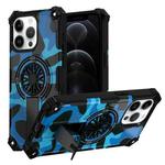 For iPhone 12 / 12 Pro Camouflage Kickstand Rotating Shaft MagSafe Phone Case(Blue Camouflage)