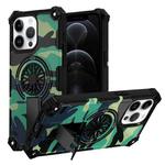 For iPhone 12 / 12 Pro Camouflage Kickstand Rotating Shaft MagSafe Phone Case(Green Camouflage)