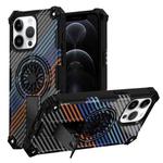 For iPhone 12 / 12 Pro Camouflage Kickstand Rotating Shaft MagSafe Phone Case(Carbon Fiber Rainbow)